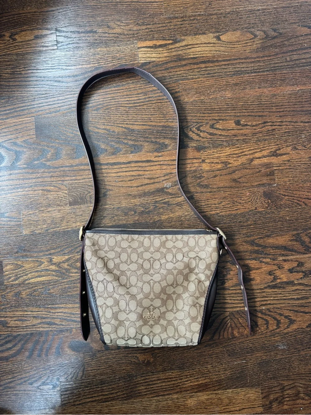 Coach Small Dufflette in Signature Canvas-Crossbody with Brown Leather Trim